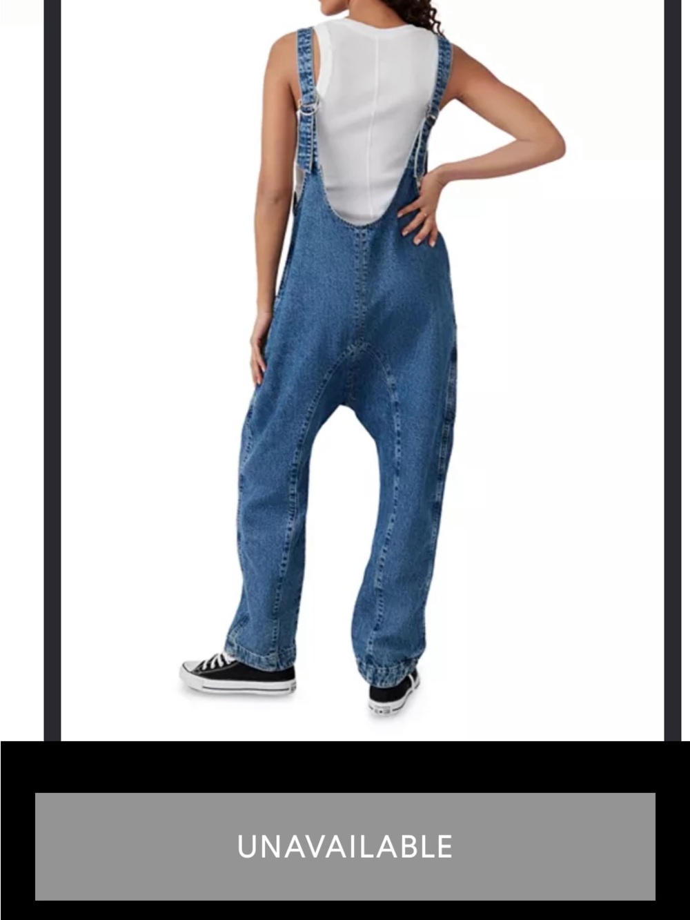 Free People We The Free High Roller denim overalls jumpsuit pockets scoop neck L - Picture 4 of 11